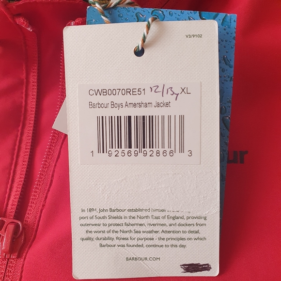 Barbour Boys Amersham Jacket Bnwt Rrp £100 Red XL 12-13yrs Waterproof School - Picture 4 of 10